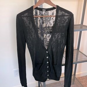Poof Lace Back Black Cardigan Size M